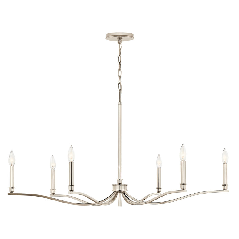 Kichler Malene 22in 6-Light Chandelier | Modern Polished Nickel Steel | Dining Room & Living Room | 22.25 in H, Sloped Ceiling | Model 52696PN