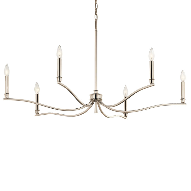 Kichler Malene 22in 6-Light Chandelier | Modern Polished Nickel Steel | Dining Room & Living Room | 22.25 in H, Sloped Ceiling | Model 52696PN
