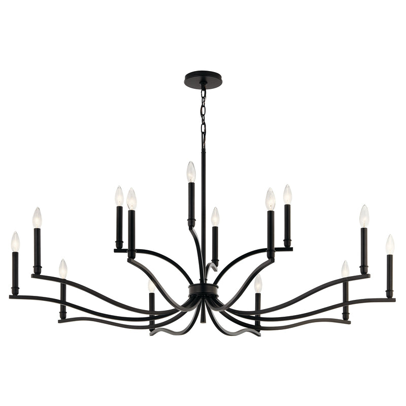 Kichler Malene 27in 14-Light 2-Tier Chandelier | Black Steel | Dining Room & Living Room | 27.25 in H | Model 52698BK