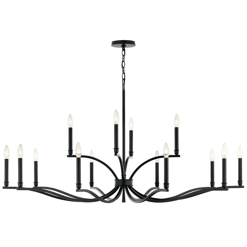 Kichler Malene 27in 14-Light 2-Tier Chandelier | Black Steel | Dining Room & Living Room | 27.25 in H | Model 52698BK