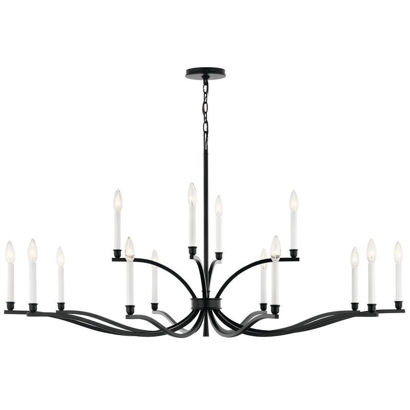 Kichler Malene 27in 14-Light 2-Tier Chandelier | Black Steel | Dining Room & Living Room | 27.25 in H | Model 52698BK
