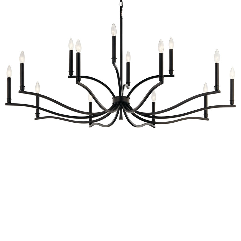 Kichler Malene 27in 14-Light 2-Tier Chandelier | Black Steel | Dining Room & Living Room | 27.25 in H | Model 52698BK