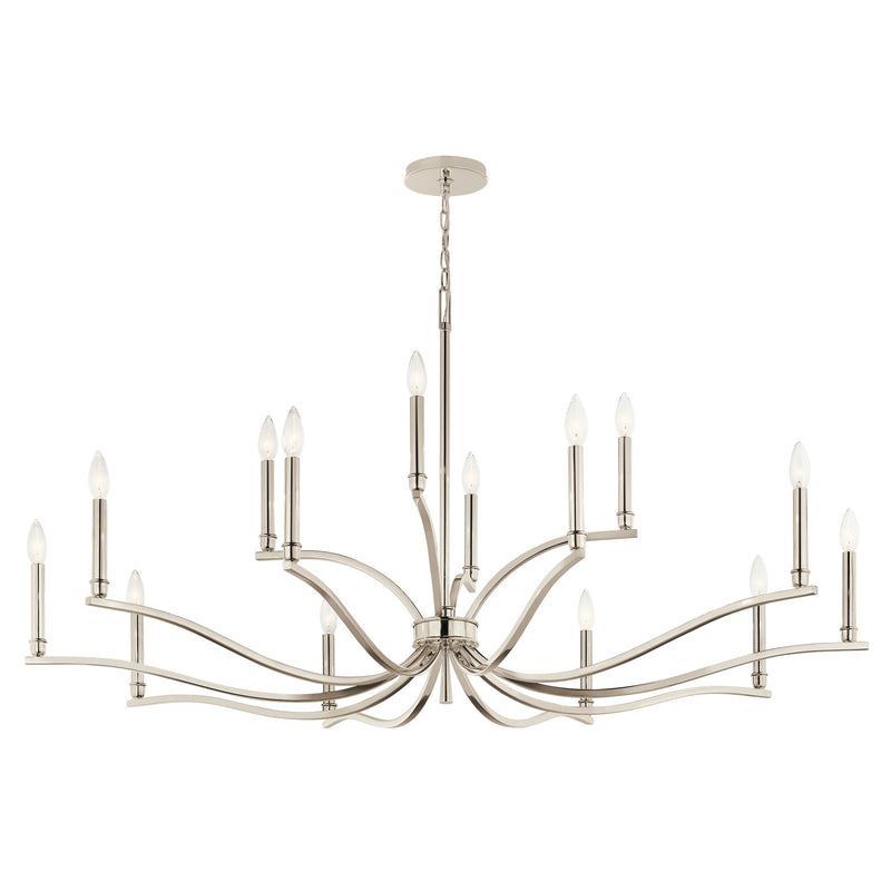 Kichler Malene 27in 14-Light 2-Tier Chandelier | Traditional Polished Nickel Steel | Dining Room & Foyer | 27.25in H | Model 52698PN