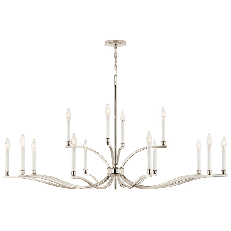 Kichler Malene 27in 14-Light 2-Tier Chandelier | Traditional Polished Nickel Steel | Dining Room & Foyer | 27.25in H | Model 52698PN