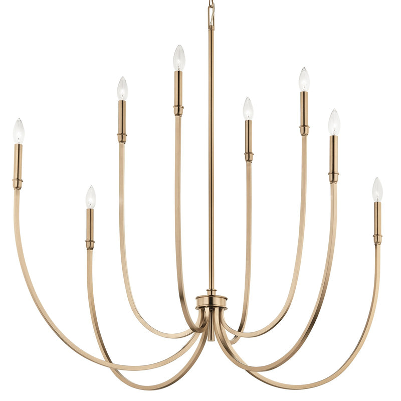 Kichler Malene 43in 8-Light Chandelier | Tiered Champagne Bronze Steel with Sweeping Arms | Foyer & Dining Room | 43.5 in H x 5.5 in | Model 52699CPZ
