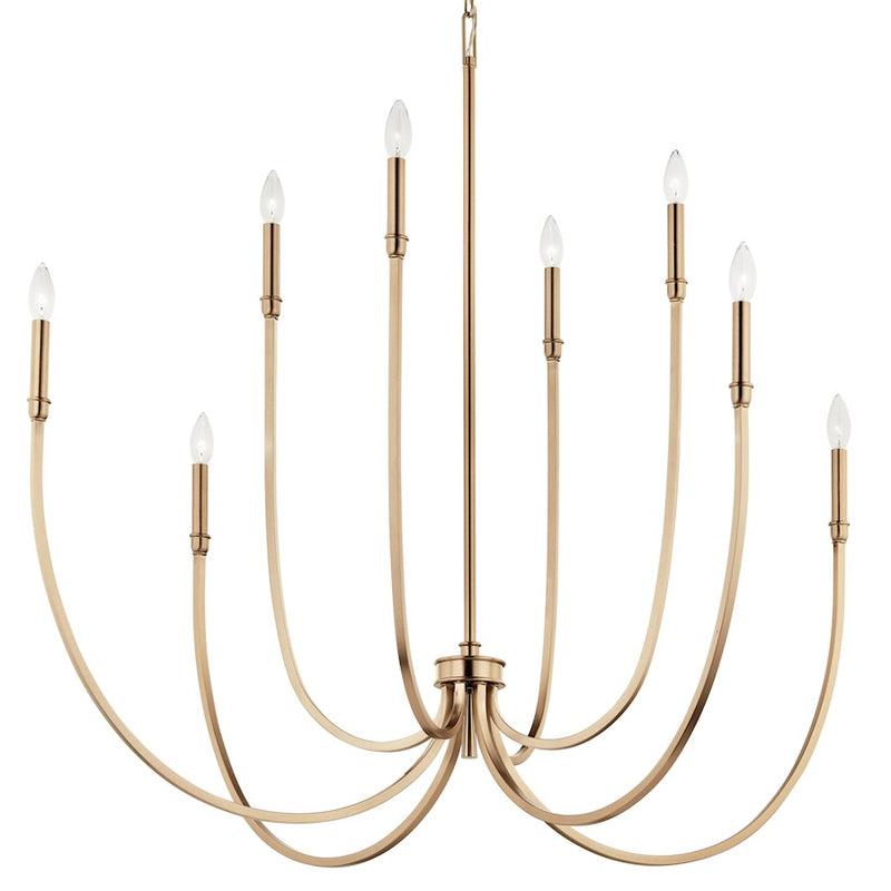 Kichler Malene 43in 8-Light Chandelier | Tiered Champagne Bronze Steel with Sweeping Arms | Foyer & Dining Room | 43.5 in H x 5.5 in | Model 52699CPZ