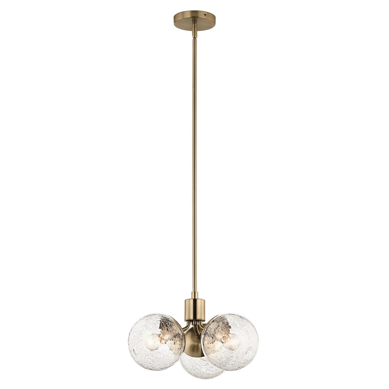 Kichler Silvarious 3-Light Chandelier | Champagne Bronze Steel and Clear Crackle Glass | Dining Room & Living Room | 9.5in H | Model 52700CPZ