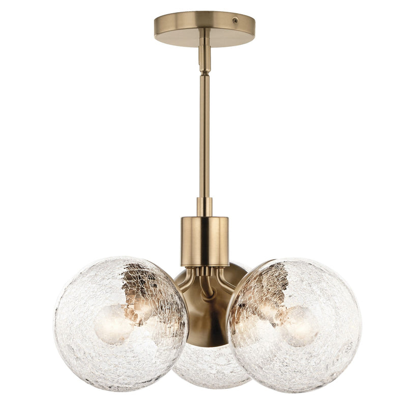 Kichler Silvarious 3-Light Chandelier | Champagne Bronze Steel and Clear Crackle Glass | Dining Room & Living Room | 9.5in H | Model 52700CPZ