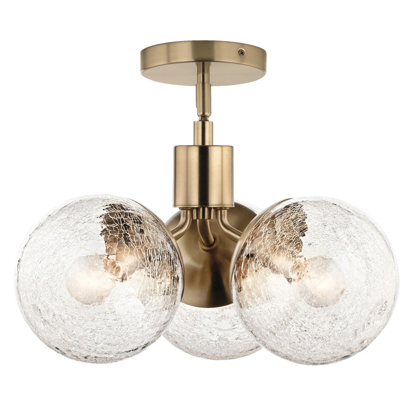 Kichler Silvarious 3-Light Chandelier | Champagne Bronze Steel and Clear Crackle Glass | Dining Room & Living Room | 9.5in H | Model 52700CPZ