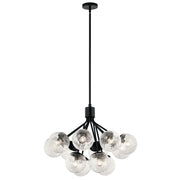 Kichler Silvarious 12-Light 22in Chandelier/Semi-Flush | Black Steel and Clear Crackle Glass | Dining Room & Living Room | 22.25in H | Model 52701BK