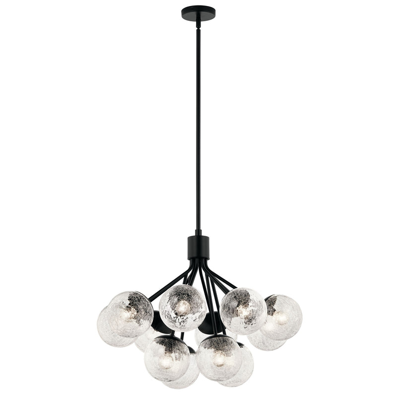 Kichler Silvarious 12-Light 22in Chandelier/Semi-Flush | Black Steel and Clear Crackle Glass | Dining Room & Living Room | 22.25in H | Model 52701BK