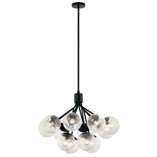Kichler Silvarious 12-Light 22in Chandelier/Semi-Flush | Black Steel and Clear Crackle Glass | Dining Room & Living Room | 22.25in H | Model 52701BK