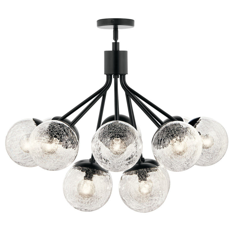 Kichler Silvarious 12-Light 22in Chandelier/Semi-Flush | Black Steel and Clear Crackle Glass | Dining Room & Living Room | 22.25in H | Model 52701BK