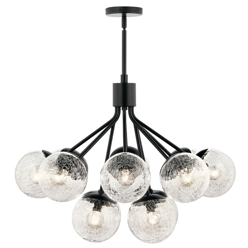 Kichler Silvarious 12-Light 22in Chandelier/Semi-Flush | Black Steel and Clear Crackle Glass | Dining Room & Living Room | 22.25in H | Model 52701BK