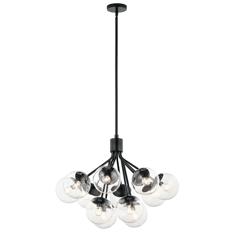 Kichler Silvarious 22in 12-Light Chandelier/Semi-Flush | Modern Black and Clear Glass | Dining Room & Living Room | 22 x 22 x 22 in | Model 52701BKCLR