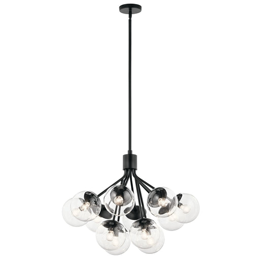 Kichler Silvarious 22in 12-Light Chandelier/Semi-Flush | Modern Black and Clear Glass | Dining Room & Living Room | 22 x 22 x 22 in | Model 52701BKCLR