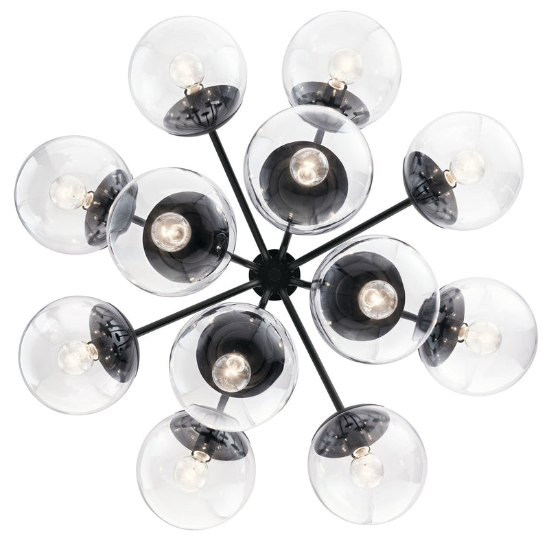 Kichler Silvarious 22in 12-Light Chandelier/Semi-Flush | Modern Black and Clear Glass | Dining Room & Living Room | 22 x 22 x 22 in | Model 52701BKCLR