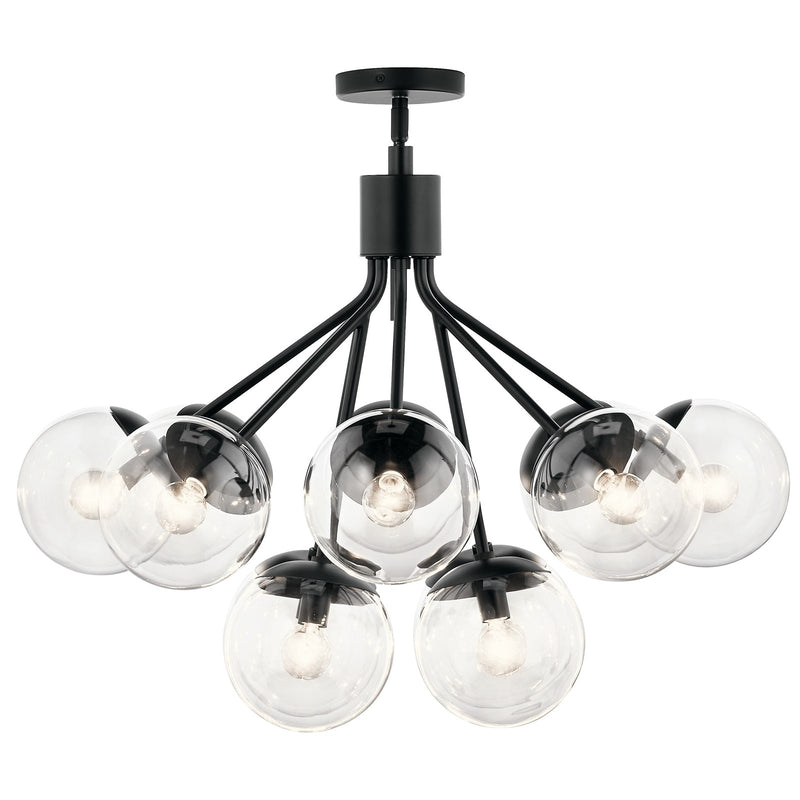 Kichler Silvarious 22in 12-Light Chandelier/Semi-Flush | Modern Black and Clear Glass | Dining Room & Living Room | 22 x 22 x 22 in | Model 52701BKCLR