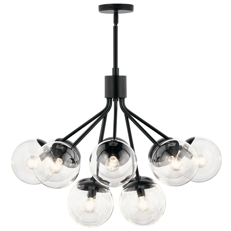 Kichler Silvarious 22in 12-Light Chandelier/Semi-Flush | Modern Black and Clear Glass | Dining Room & Living Room | 22 x 22 x 22 in | Model 52701BKCLR