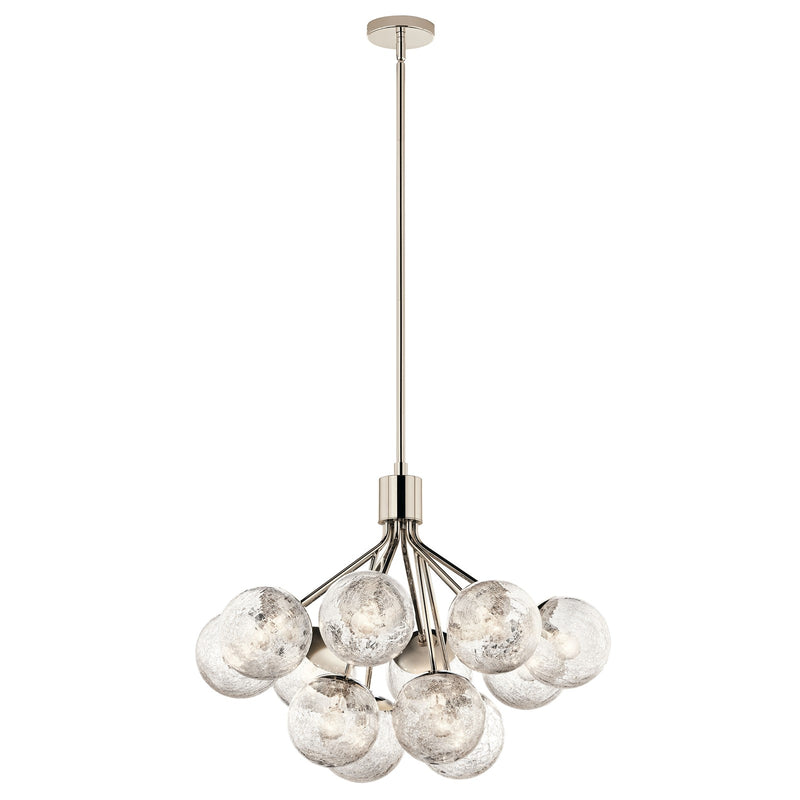 Kichler Silvarious 22in 12-Light Chandelier | Modern Polished Nickel and Clear Crackle Glass | Dining Room & Living Room | 22 in H | Model 52701PN