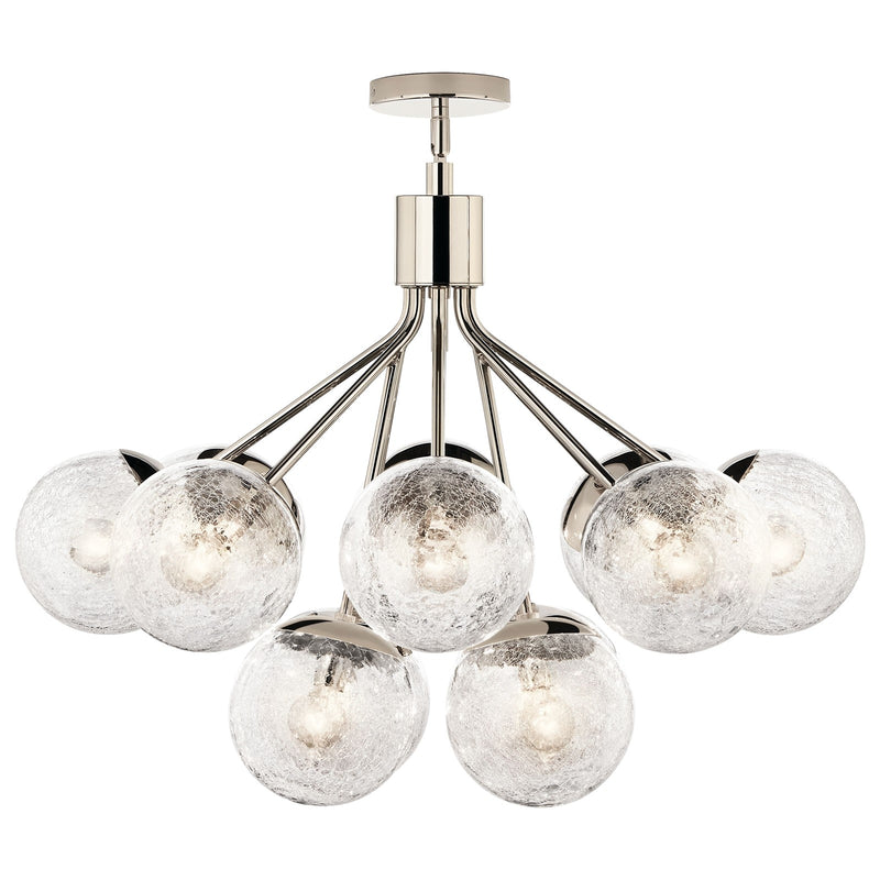Kichler Silvarious 22in 12-Light Chandelier | Modern Polished Nickel and Clear Crackle Glass | Dining Room & Living Room | 22 in H | Model 52701PN