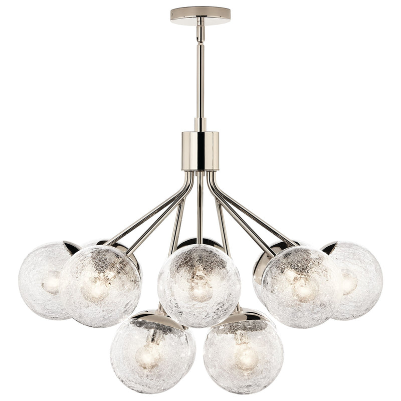 Kichler Silvarious 22in 12-Light Chandelier | Modern Polished Nickel and Clear Crackle Glass | Dining Room & Living Room | 22 in H | Model 52701PN