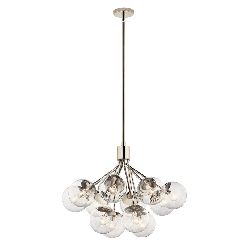 Kichler Silvarious 22in 12-Light Chandelier | Polished Nickel Steel and Clear Glass | Dining Room & Living Room | 22.25 in H | Model 52701PNCLR