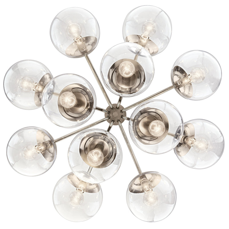 Kichler Silvarious 22in 12-Light Chandelier | Polished Nickel Steel and Clear Glass | Dining Room & Living Room | 22.25 in H | Model 52701PNCLR
