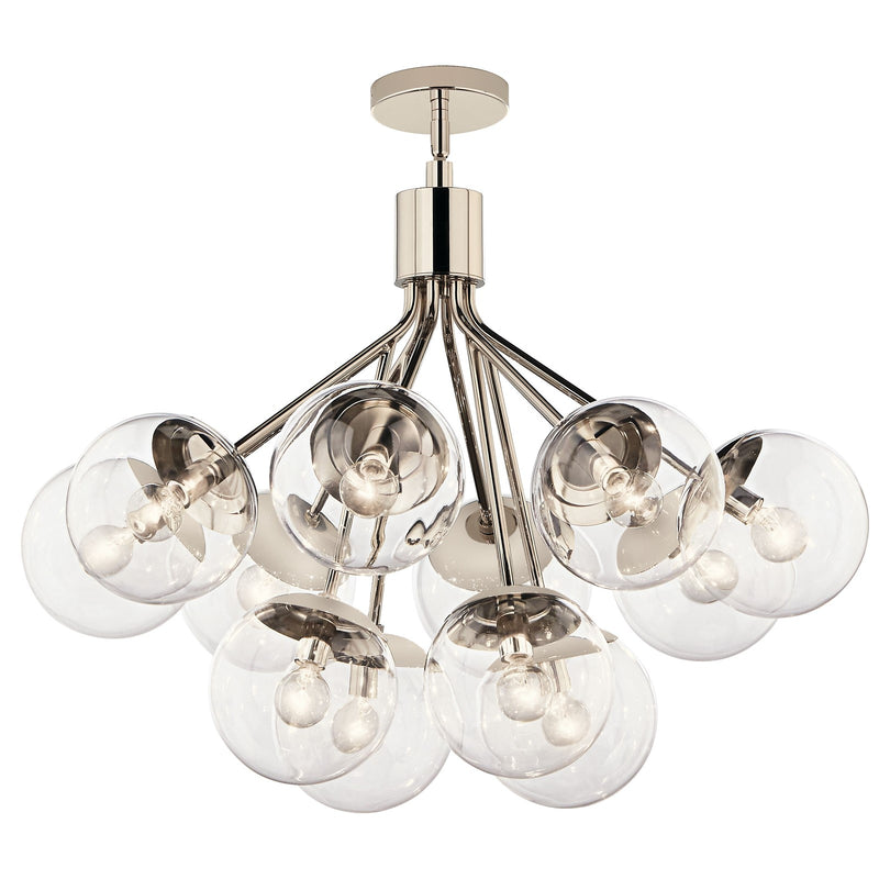 Kichler Silvarious 22in 12-Light Chandelier | Polished Nickel Steel and Clear Glass | Dining Room & Living Room | 22.25 in H | Model 52701PNCLR