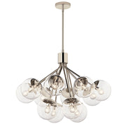 Kichler Silvarious 22in 12-Light Chandelier | Polished Nickel Steel and Clear Glass | Dining Room & Living Room | 22.25 in H | Model 52701PNCLR