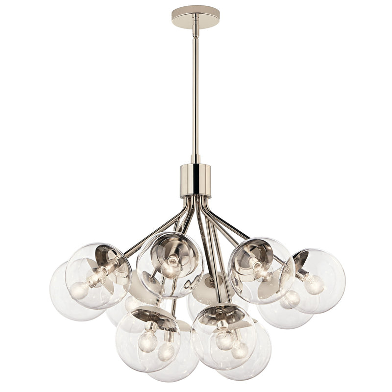 Kichler Silvarious 22in 12-Light Chandelier | Polished Nickel Steel and Clear Glass | Dining Room & Living Room | 22.25 in H | Model 52701PNCLR