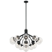 Kichler Silvarious 26in 16-Light Chandelier | Black Steel and Clear Crackle Glass | Dining Room & Living Room | 26 in H | Model 52702BK