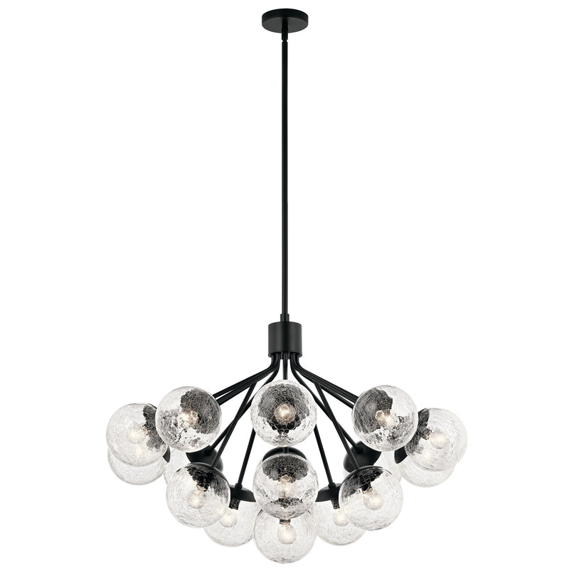 Kichler Silvarious 26in 16-Light Chandelier | Black Steel and Clear Crackle Glass | Dining Room & Living Room | 26 in H | Model 52702BK