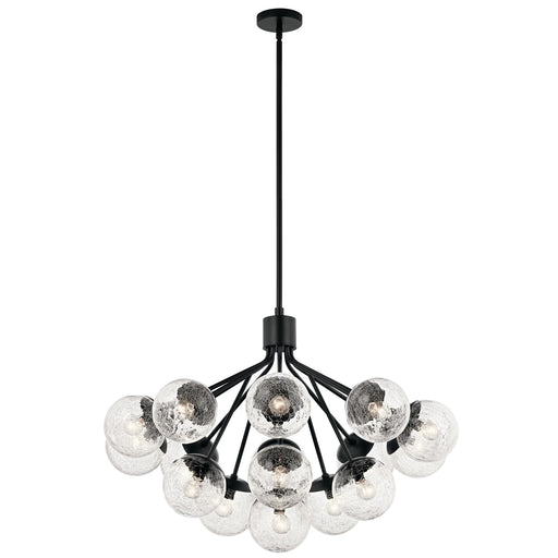 Kichler Silvarious 26in 16-Light Chandelier | Black Steel and Clear Crackle Glass | Dining Room & Living Room | 26 in H | Model 52702BK