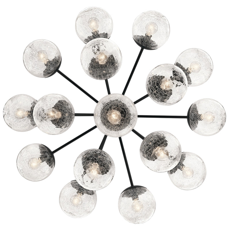 Kichler Silvarious 26in 16-Light Chandelier | Black Steel and Clear Crackle Glass | Dining Room & Living Room | 26 in H | Model 52702BK