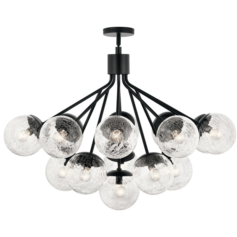 Kichler Silvarious 26in 16-Light Chandelier | Black Steel and Clear Crackle Glass | Dining Room & Living Room | 26 in H | Model 52702BK