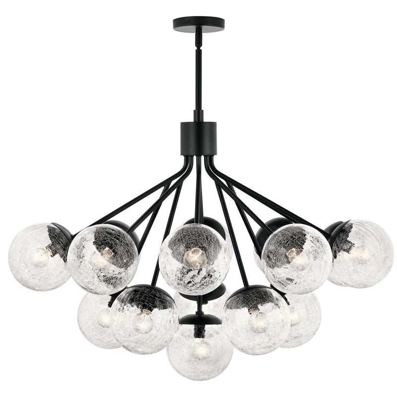 Kichler Silvarious 26in 16-Light Chandelier | Black Steel and Clear Crackle Glass | Dining Room & Living Room | 26 in H | Model 52702BK