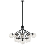 Kichler Silvarious 26in 16-Light Chandelier | Black Steel and Clear Crackle Glass | Dining Room & Living Room | 26 in H | Model 52702BK