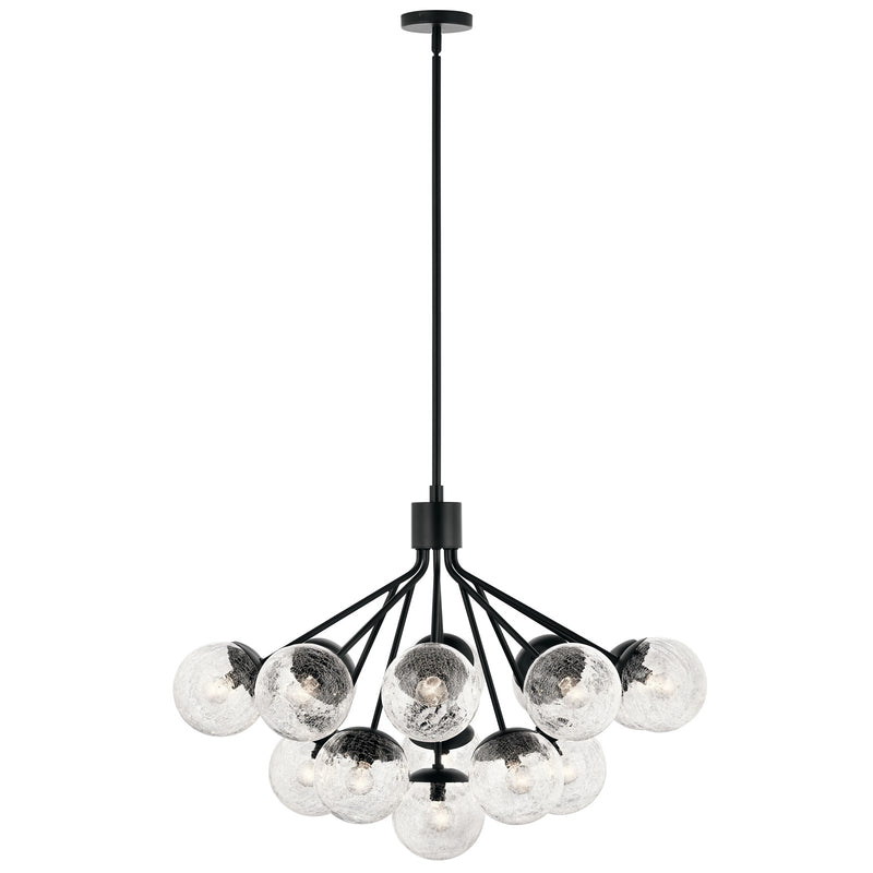 Kichler Silvarious 26in 16-Light Chandelier | Black Steel and Clear Crackle Glass | Dining Room & Living Room | 26 in H | Model 52702BK