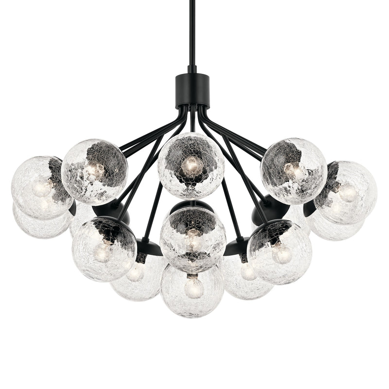 Kichler Silvarious 26in 16-Light Chandelier | Black Steel and Clear Crackle Glass | Dining Room & Living Room | 26 in H | Model 52702BK