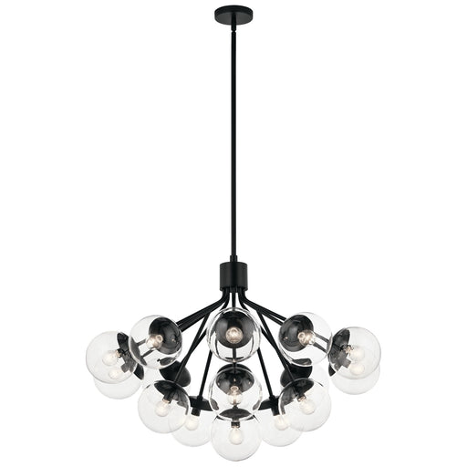 Kichler Silvarious 26in 16-Light Chandelier | Sputnik Black and Clear Glass | Dining Room & Living Room | Model 52702BKCLR
