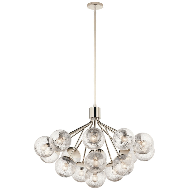 Kichler Silvarious 26in 16-Light Chandelier | Polished Nickel and Clear Crackle Glass | Dining Room & Living Room | 26 in H | Model 52702PN