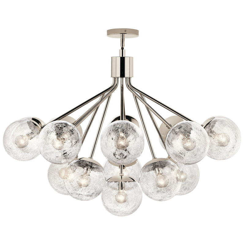 Kichler Silvarious 26in 16-Light Chandelier | Polished Nickel and Clear Crackle Glass | Dining Room & Living Room | 26 in H | Model 52702PN