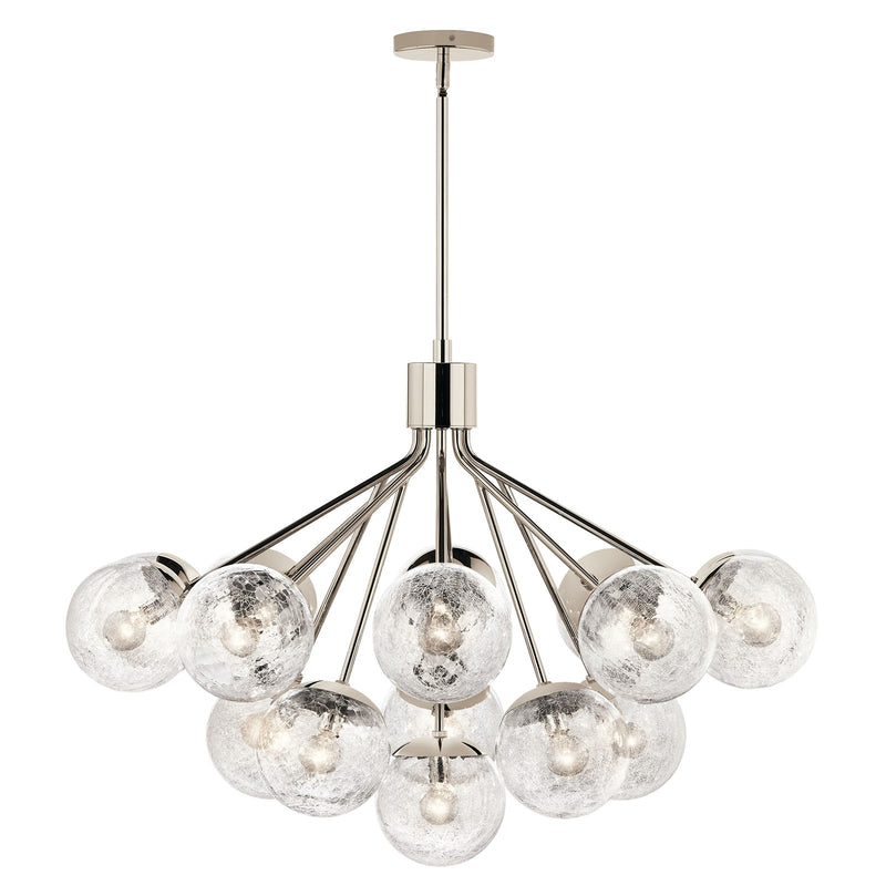 Kichler Silvarious 26in 16-Light Chandelier | Polished Nickel and Clear Crackle Glass | Dining Room & Living Room | 26 in H | Model 52702PN