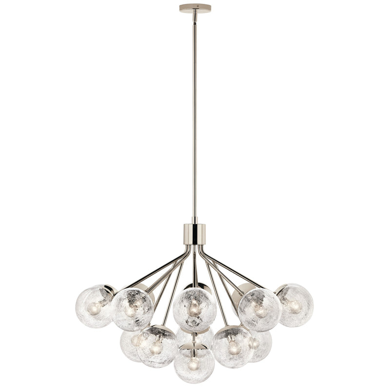 Kichler Silvarious 26in 16-Light Chandelier | Polished Nickel and Clear Crackle Glass | Dining Room & Living Room | 26 in H | Model 52702PN
