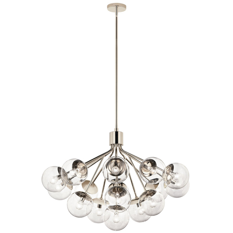 Kichler Silvarious 26in 16-Light Chandelier/Semi-Flush | Polished Nickel Clear Glass | Dining Room & Living Room | H 26 in | Model 52702PNCLR
