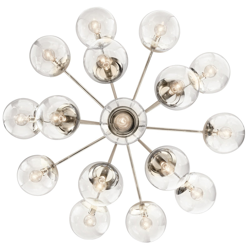 Kichler Silvarious 26in 16-Light Chandelier/Semi-Flush | Polished Nickel Clear Glass | Dining Room & Living Room | H 26 in | Model 52702PNCLR