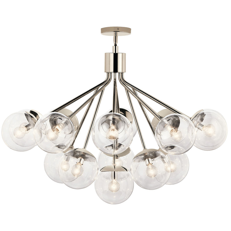 Kichler Silvarious 26in 16-Light Chandelier/Semi-Flush | Polished Nickel Clear Glass | Dining Room & Living Room | H 26 in | Model 52702PNCLR