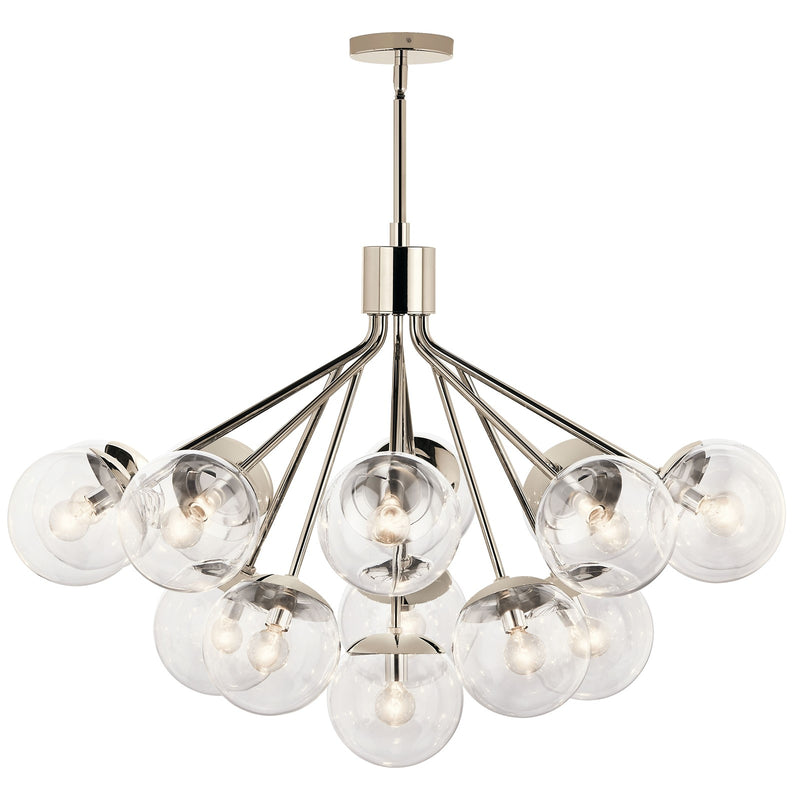 Kichler Silvarious 26in 16-Light Chandelier/Semi-Flush | Polished Nickel Clear Glass | Dining Room & Living Room | H 26 in | Model 52702PNCLR