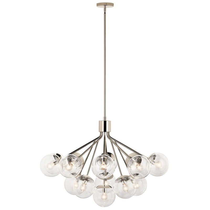 Kichler Silvarious 26in 16-Light Chandelier/Semi-Flush | Polished Nickel Clear Glass | Dining Room & Living Room | H 26 in | Model 52702PNCLR